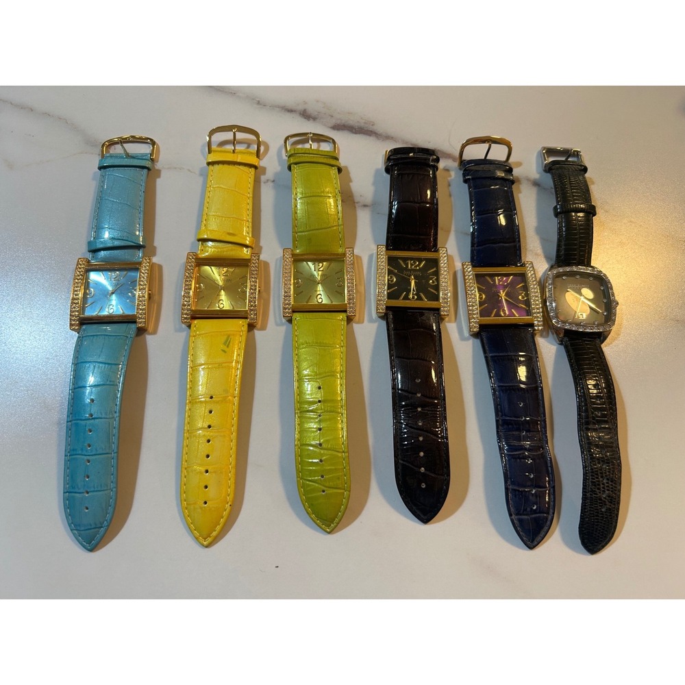Joan Rivers Classics Watch Lot 6pc Crystal Bezel Leather Strap V377 J277
